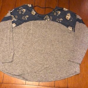 Maurice’s casual soft blouse in navy and grey.